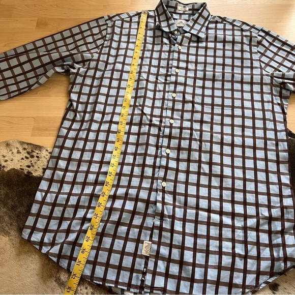 PETER MILLAR Blue Brown Squared Long Sleeve Button Down Shirt Size Large - Picture 4 of 6